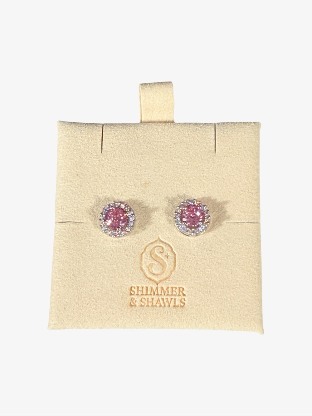 Sterling Silver Pink CZ Halo Stud Earrings with AAA clear CZ Pave